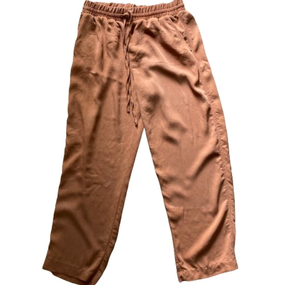 H&M Baggy Pants Ankle High Rise Rust Brown Color, Pockets Elastic, sz Small